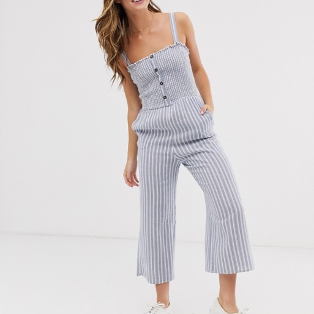 Striped Button Up Jumpsuit